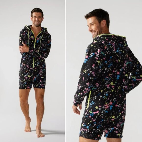 chubbies Other - NEW Chubbies Mens The Brunch Wrap Supreme Black Neon Splatter Fleece Onesie Sz L